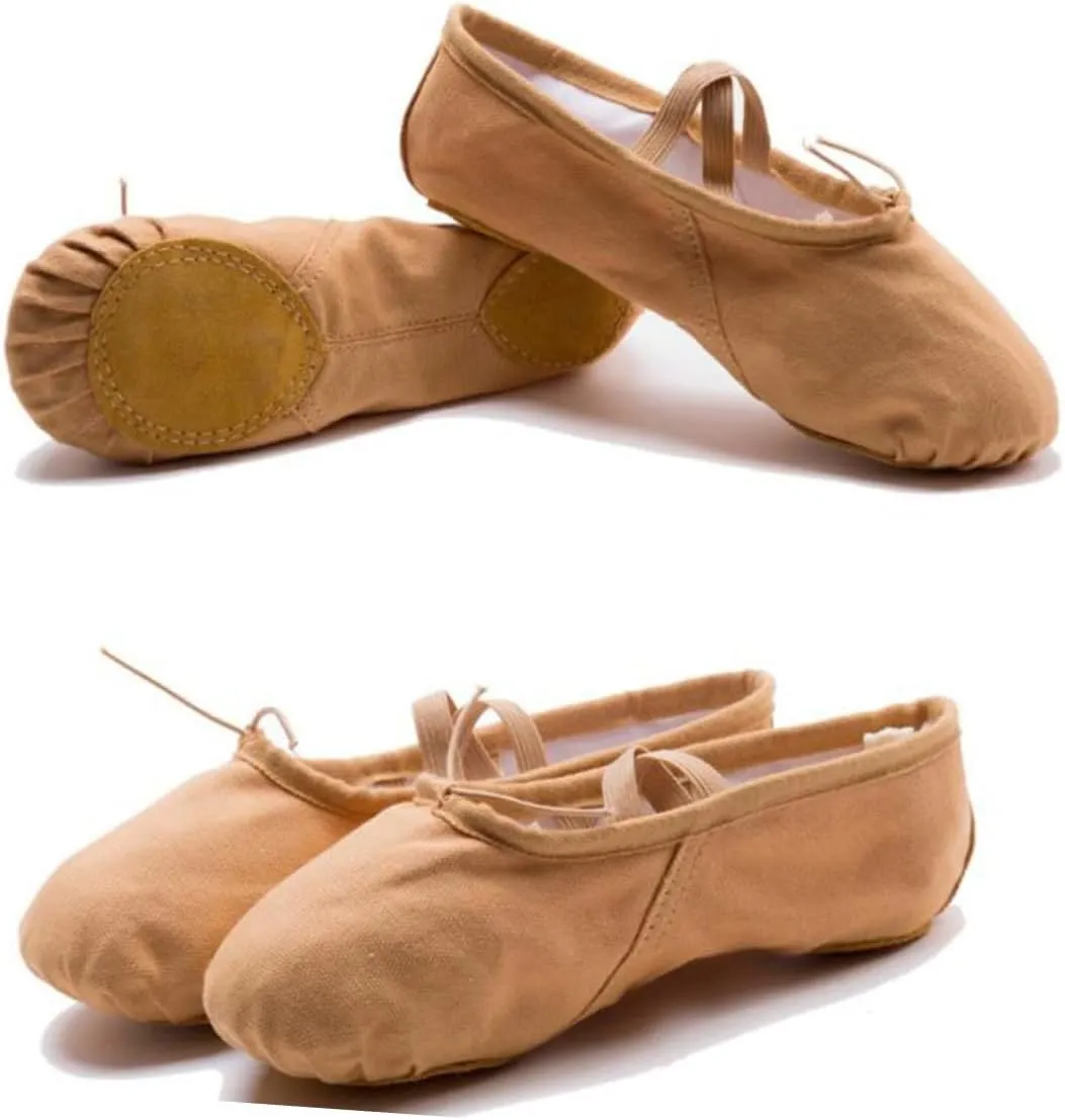 1 Pair Ballet Practice Shoes Girls Ballet Flats Shoes Barre Ballet Shoes Stretch Canvas Ballet Slippers Ballet Pilates Shoes Girl Child Dancing Shoes Non-Slip Light Brown