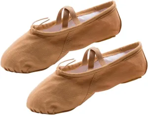 1 Pair Ballet Practice Shoes Girls Ballet Flats Shoes Barre Ballet Shoes Stretch Canvas Ballet Slippers Ballet Pilates Shoes Girl Child Dancing Shoes Non-Slip Light Brown