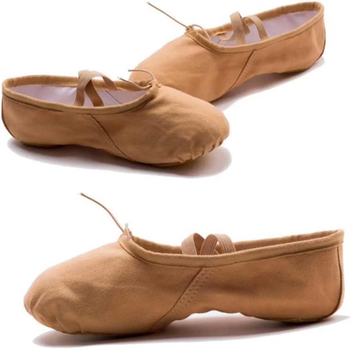 1 Pair Ballet Practice Shoes Girls Ballet Flats Shoes Barre Ballet Shoes Stretch Canvas Ballet Slippers Ballet Pilates Shoes Girl Child Dancing Shoes Non-Slip Light Brown