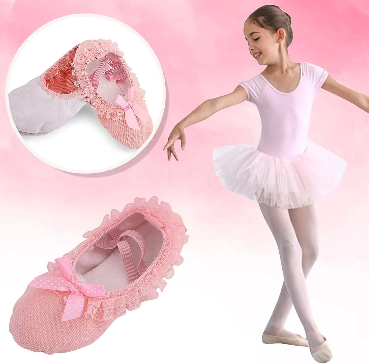 Ballet Pointe Shoes Girls Ballerina Shoes Canvas Ballet Shoes Toddler Girls Ballet Slippers No-Tie Kids Dance