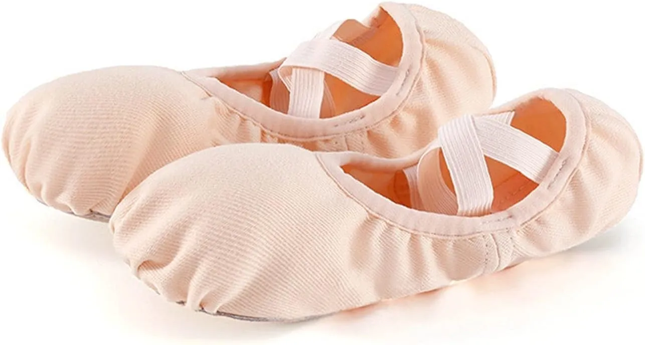 Ballet Shoes Fabric Kids Gilrs 4 Sides Stretch Canvas Soft Dance Wear Ballet Flat Shoes Dance Slippers for Girls Toddlers Women.Pink-30 EU