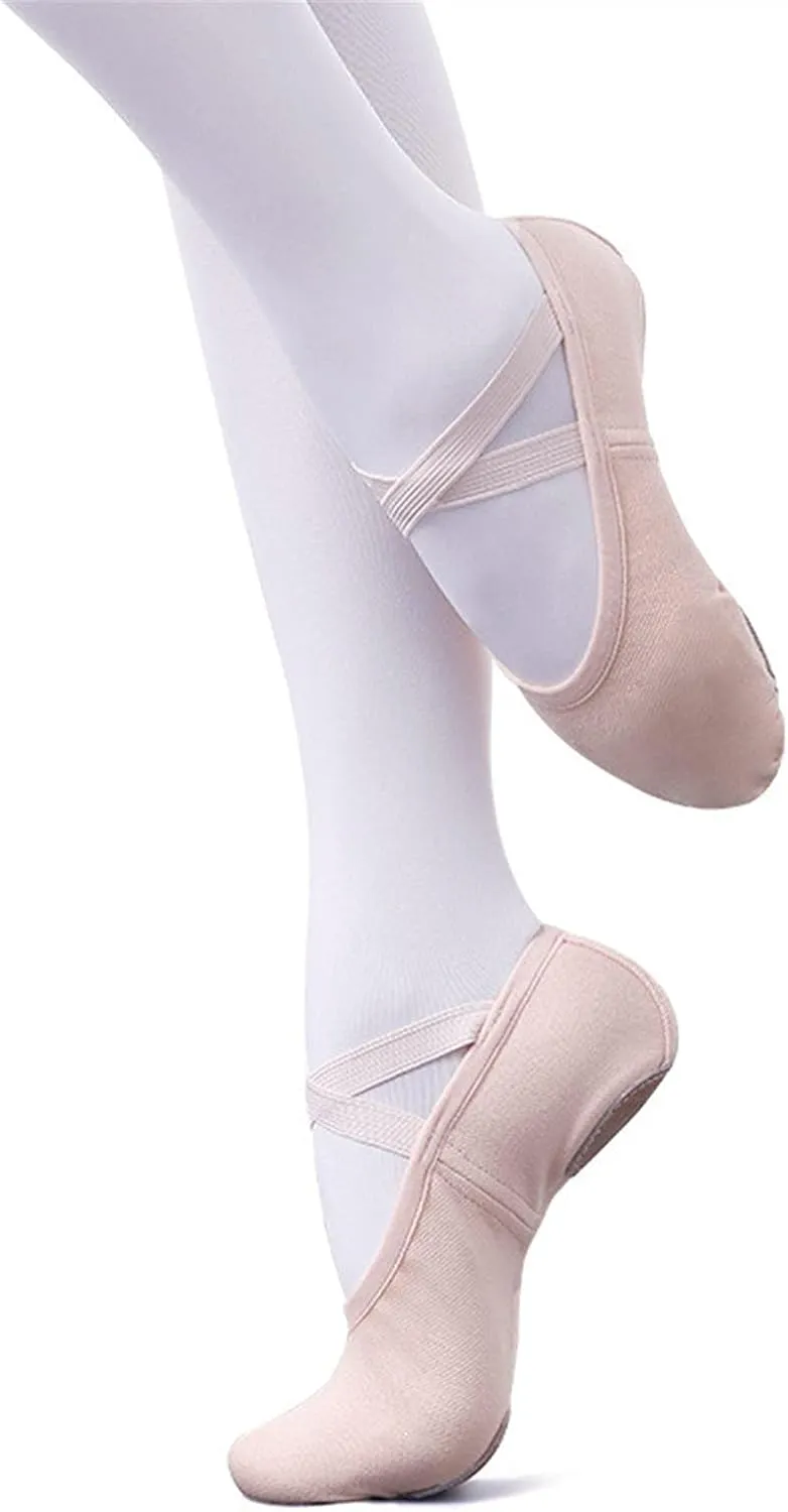 Ballet Shoes Fabric Kids Gilrs 4 Sides Stretch Canvas Soft Dance Wear Ballet Flat Shoes Dance Slippers for Girls Toddlers Women.Pink-30 EU