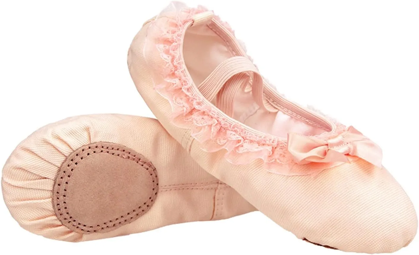 Ballet Shoes Girls Ballet Slippers Lace Ballet Dance Shoes Lace Bow-Knot Canvas Soft Sole Ballet Shoes Ballet Slippers Dance Slippers for Girls Toddlers Women.Beige-26 EU