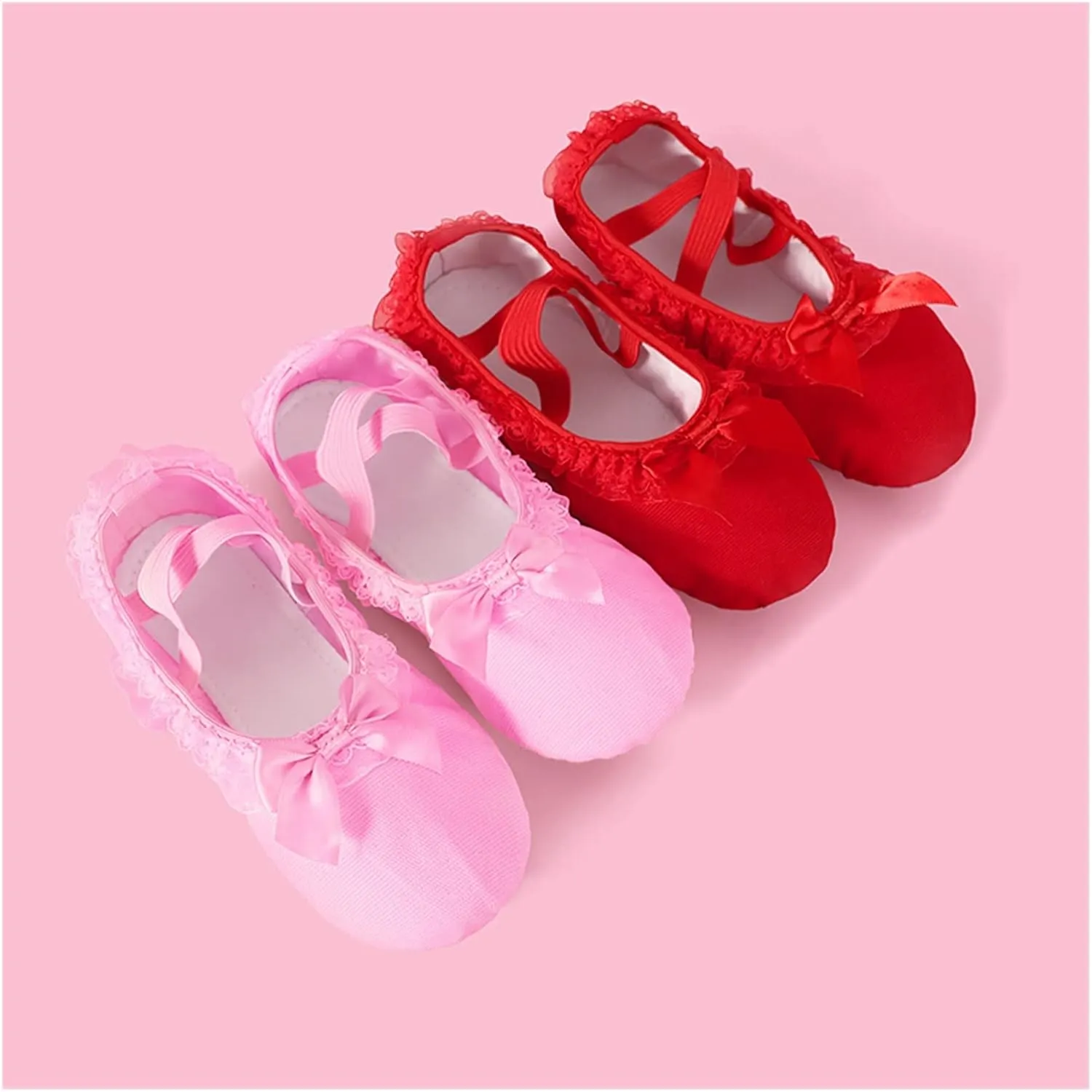 Ballet Shoes Girls Ballet Slippers Lace Ballet Dance Shoes Lace Bow-Knot Canvas Soft Sole Ballet Shoes Ballet Slippers Dance Slippers for Girls Toddlers Women.Beige-26 EU