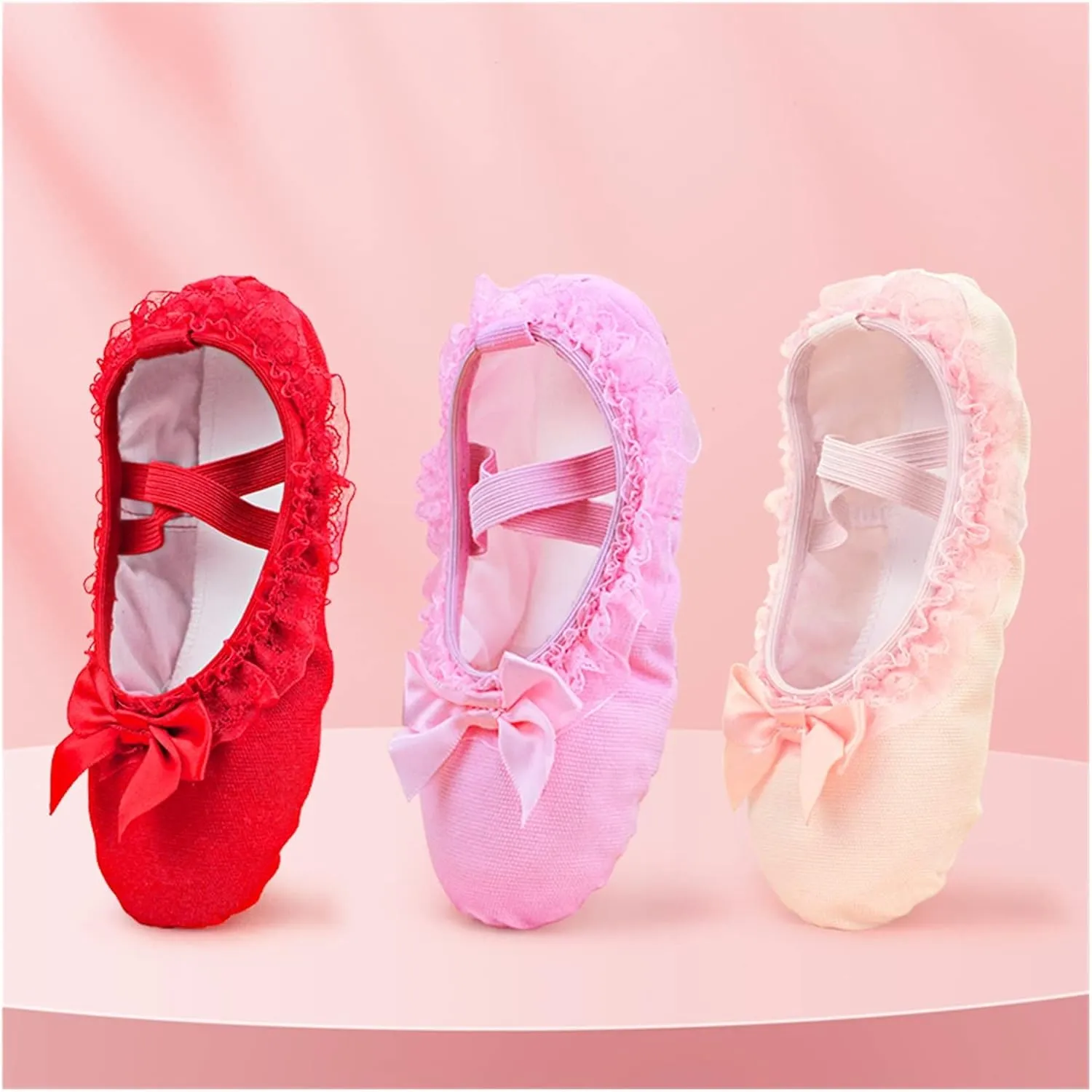 Ballet Shoes Girls Ballet Slippers Lace Ballet Dance Shoes Lace Bow-Knot Canvas Soft Sole Ballet Shoes Ballet Slippers Dance Slippers for Girls Toddlers Women.Beige-26 EU