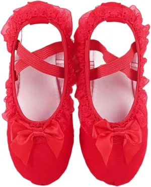 Ballet Shoes Girls Ballet Slippers Lace Ballet Dance Shoes Lace Bow-Knot Canvas Soft Sole Ballet Shoes Ballet Slippers Shoe Dance(Red,36)
