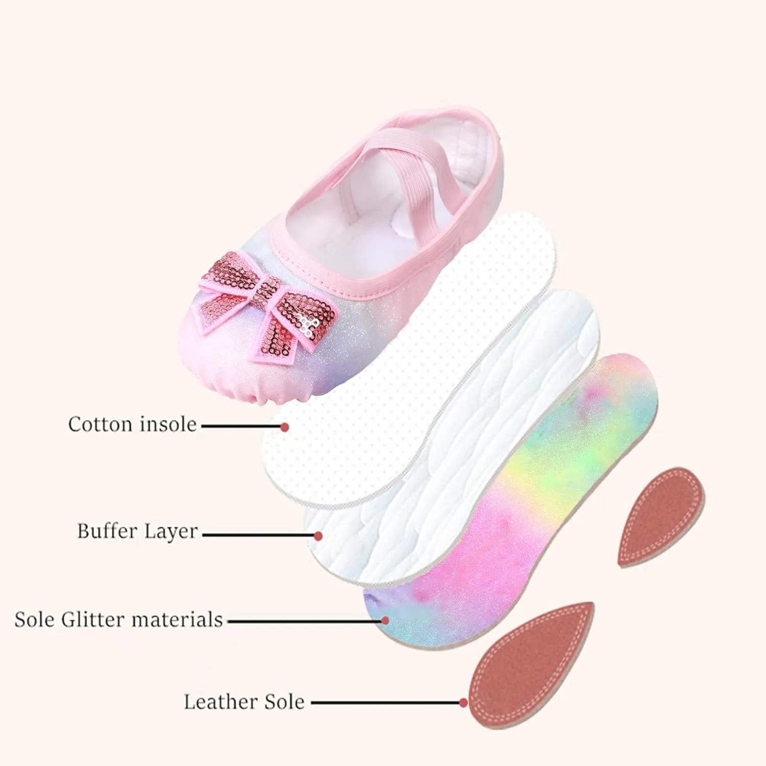 Ballet Shoes Glitter Split-Sole for Girls Toddler Dance Slippers with Elastic Laces for (Toddler/Little Kid/Big Kid)