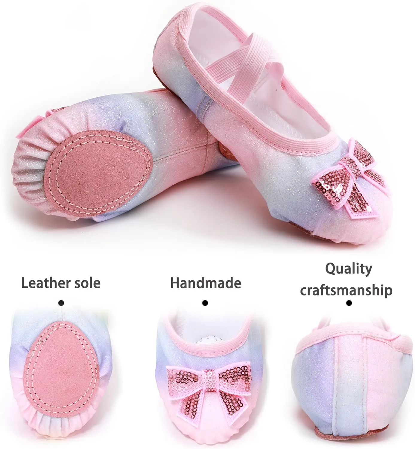 Ballet Shoes Glitter Split-Sole for Girls Toddler Dance Slippers with Elastic Laces for (Toddler/Little Kid/Big Kid)