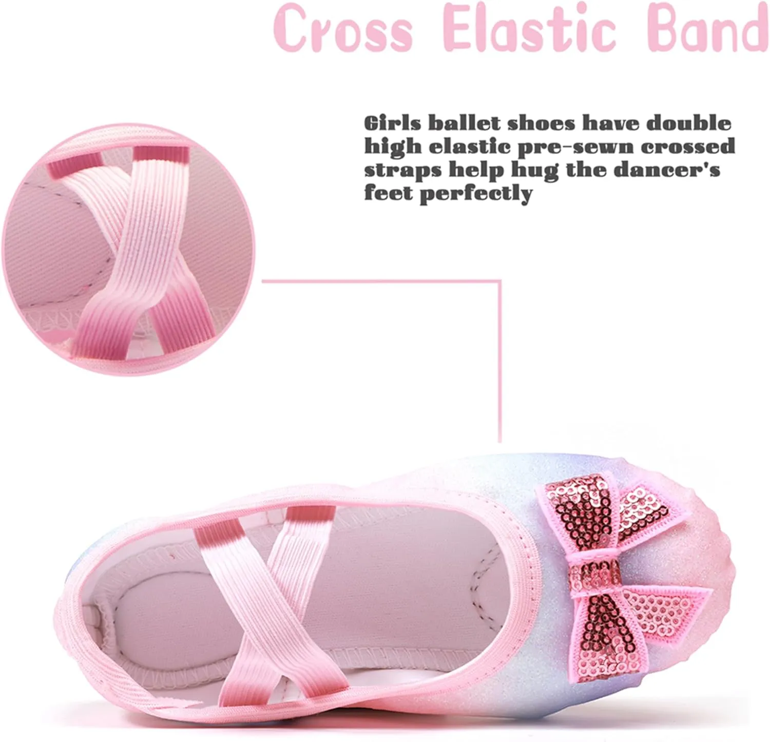 Ballet Shoes Glitter Split-Sole for Girls Toddler Dance Slippers with Elastic Laces for (Toddler/Little Kid/Big Kid)