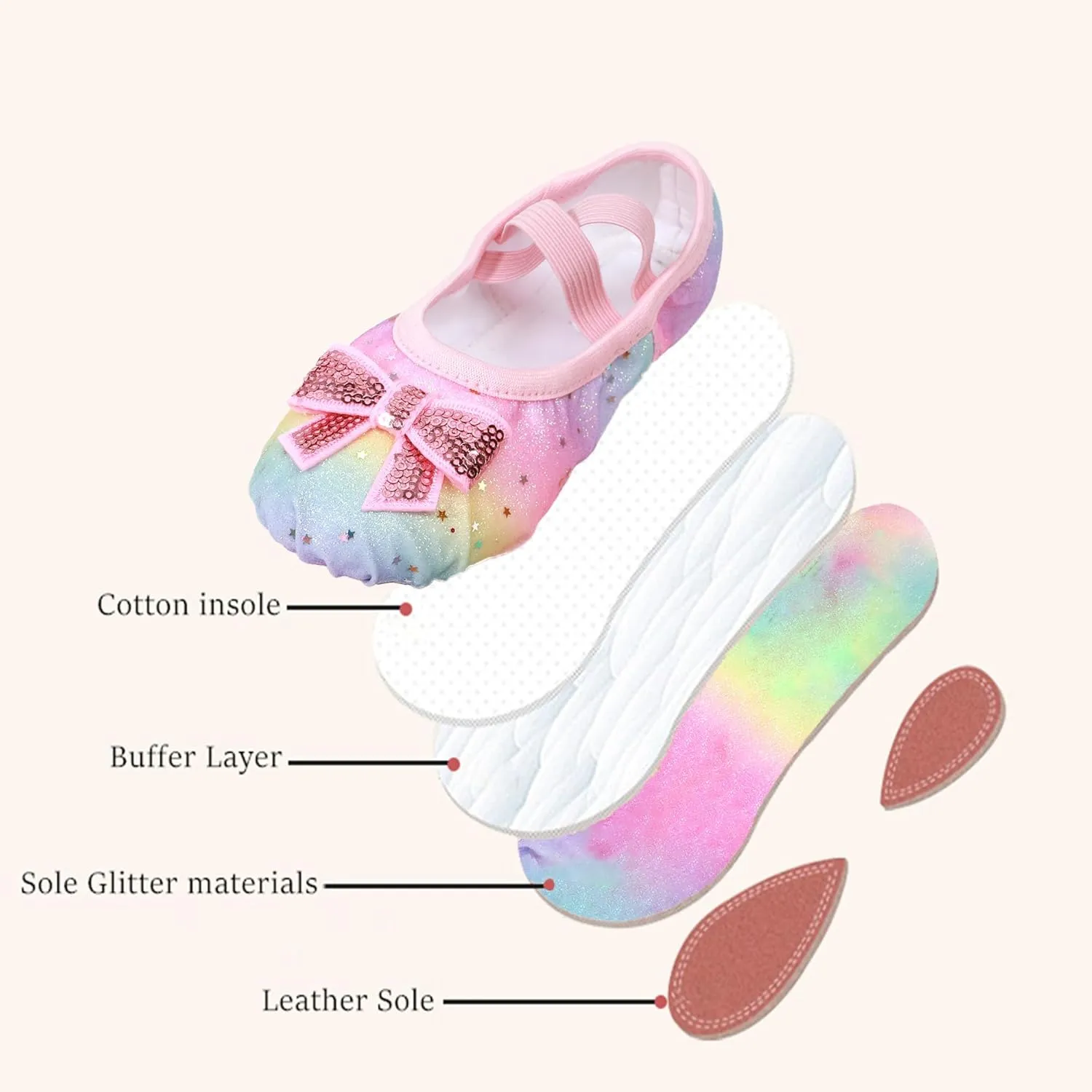 Ballet Shoes Glitter Split-Sole for Girls Toddler Dance Slippers with Elastic Laces for (Toddler/Little Kid/Big Kid)