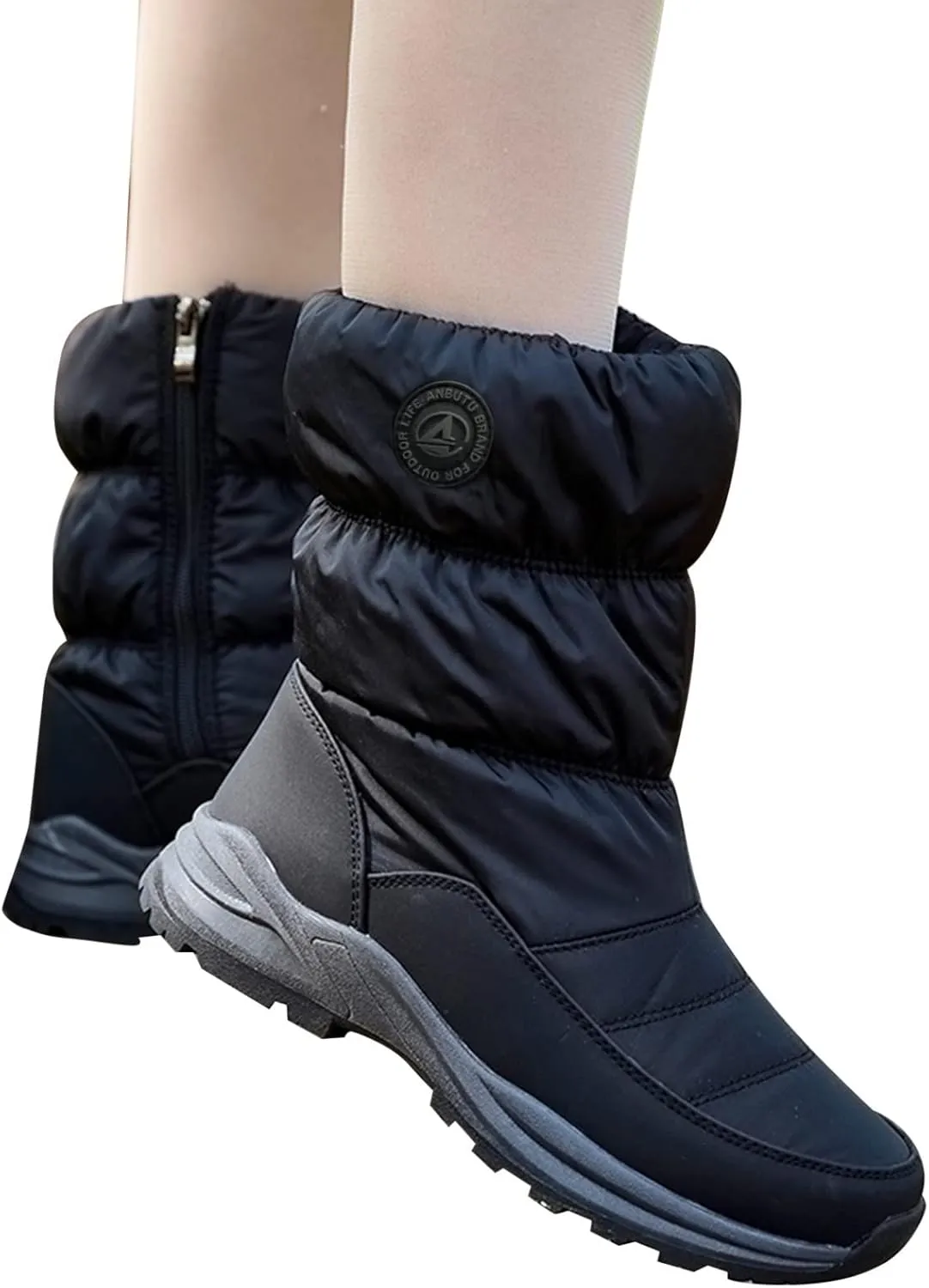 Black Winter Boots for Women Tall Womens Winter Boots Slip on Mid Calf Boots Women Winter Waterproof Womens Waterproof Warm Walking Boots Womens Hiking Boots Waterproof Cute