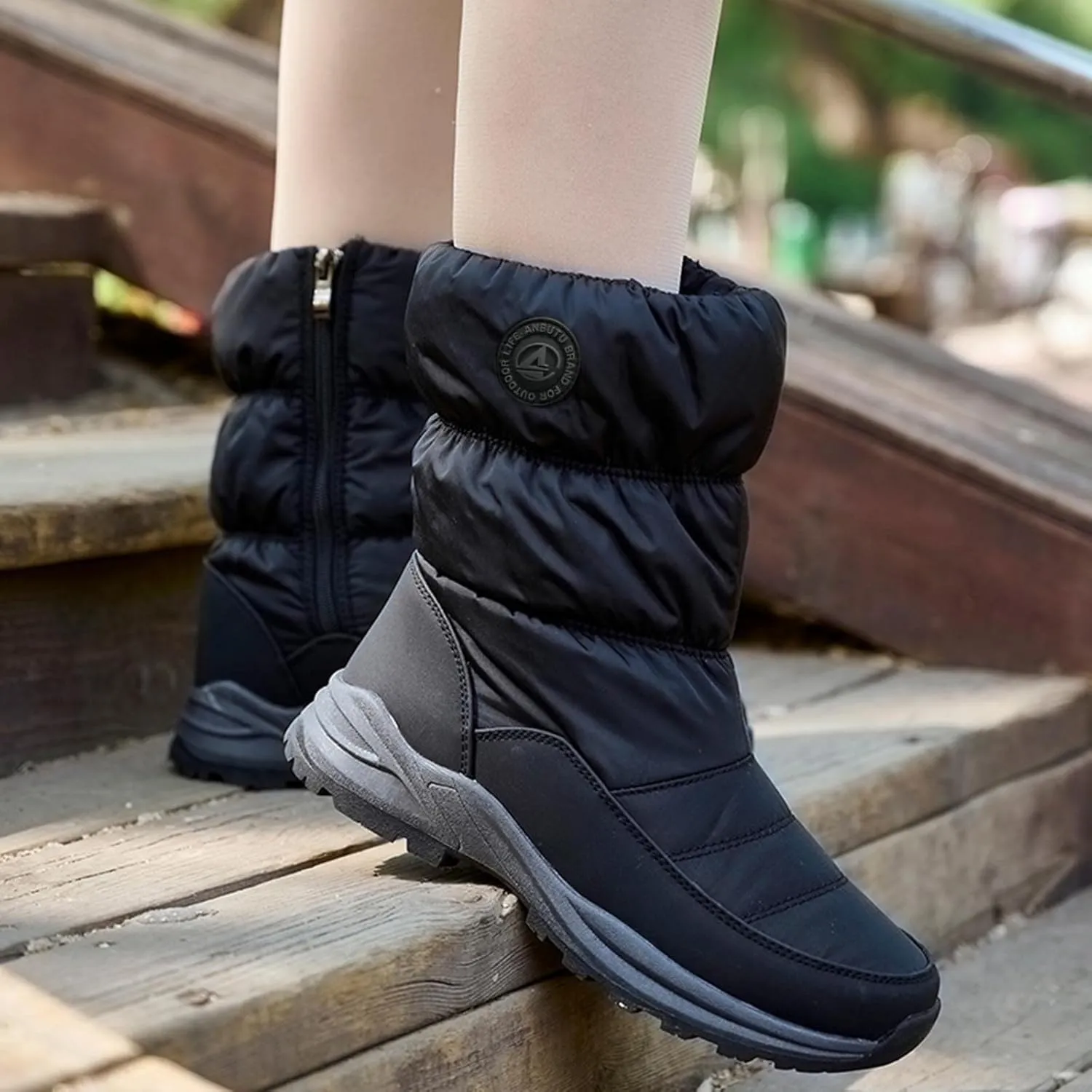 Black Winter Boots for Women Tall Womens Winter Boots Slip on Mid Calf Boots Women Winter Waterproof Womens Waterproof Warm Walking Boots Womens Hiking Boots Waterproof Cute