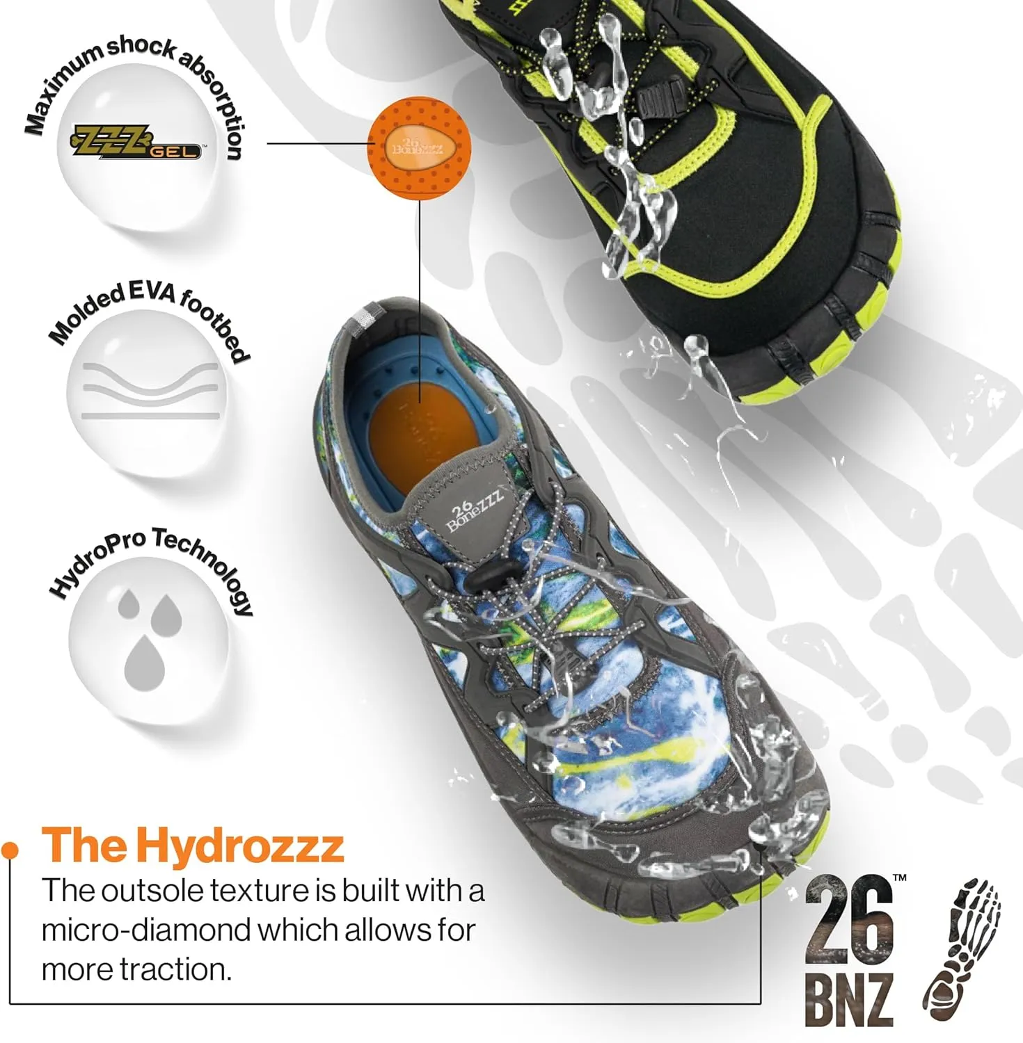Bonezzz Hydrozzz Aqua Socks  Lightweight, Quick-Dry Water Shoes w/HydroPro Grip