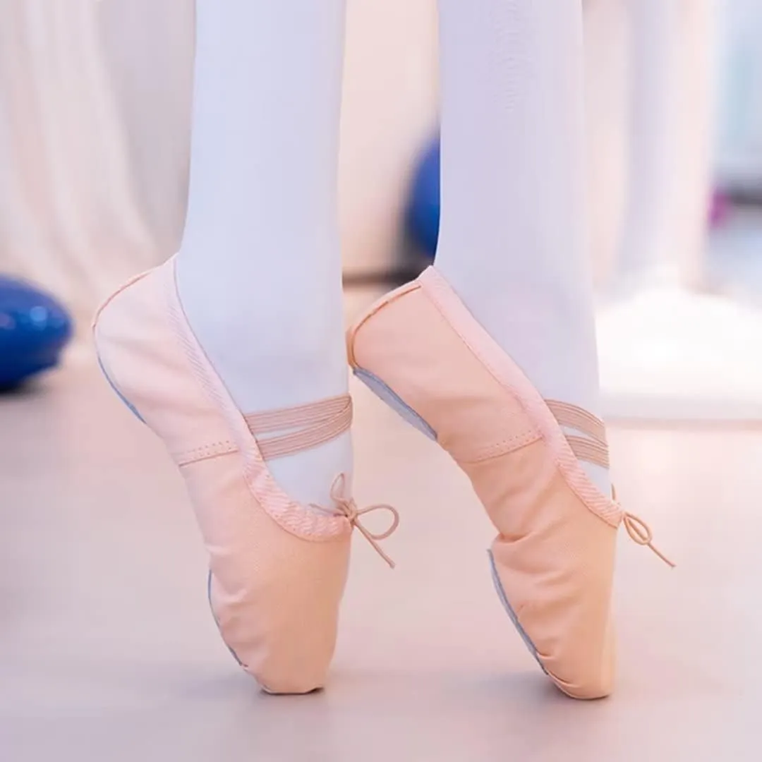 Canvas Ballet Shoes for Girls, Dance Practice Slippers Split Soft Leather Flat Shoes(Toddler/Little Kid/Big Kid)