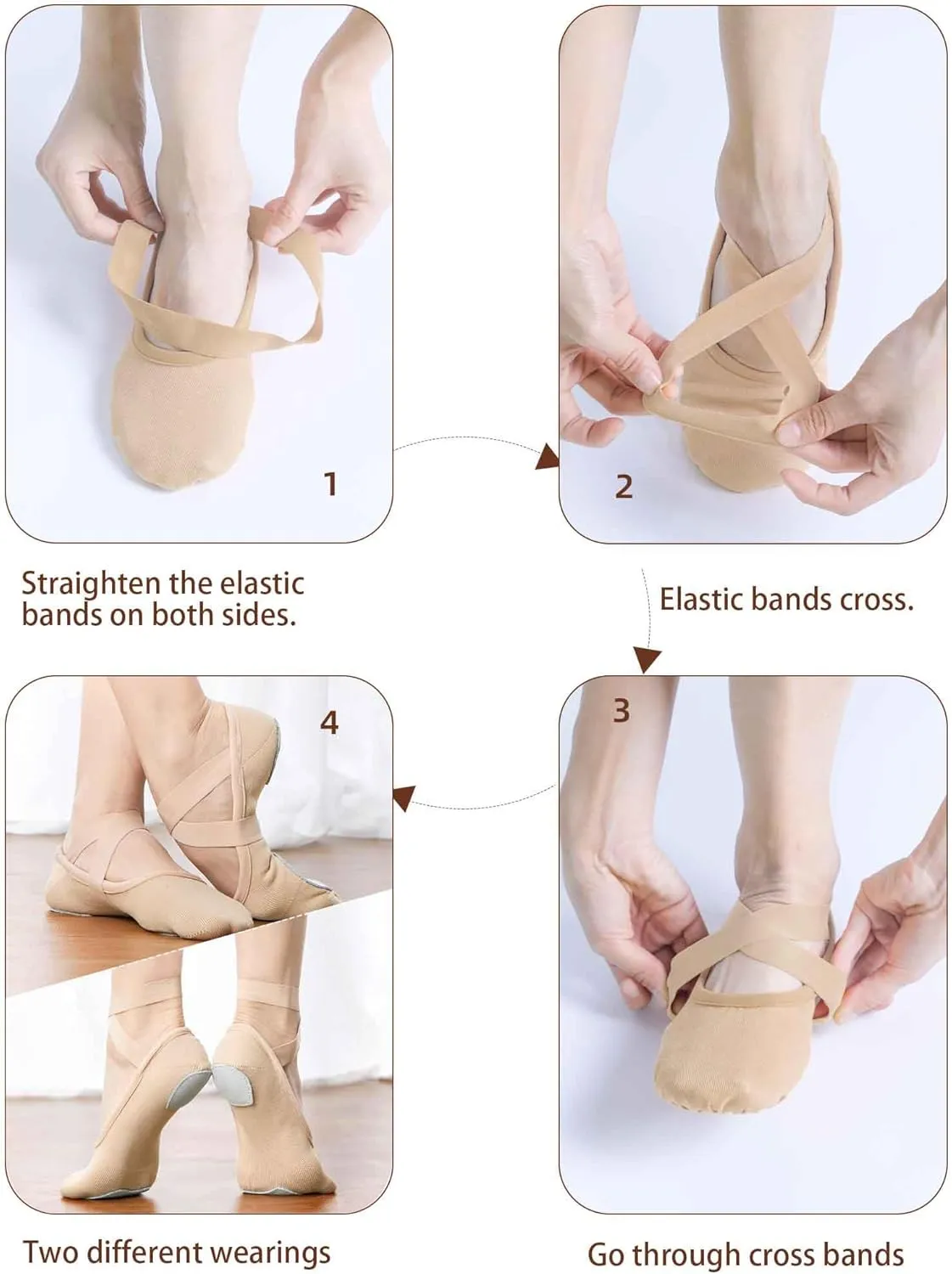 Daydance Girls Women Ballet Shoes Canvas 4 Way Stretch Dance Slippers no Strings