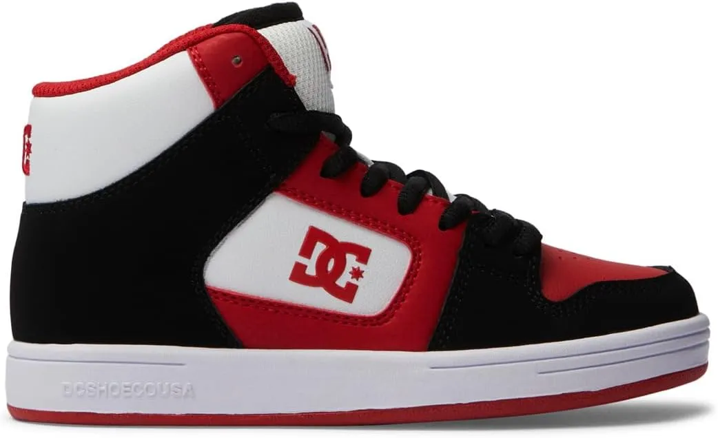 DC Boy's Unisex-Child Manual V Hi Skate Shoe, Black/RED, 11 Little Kid