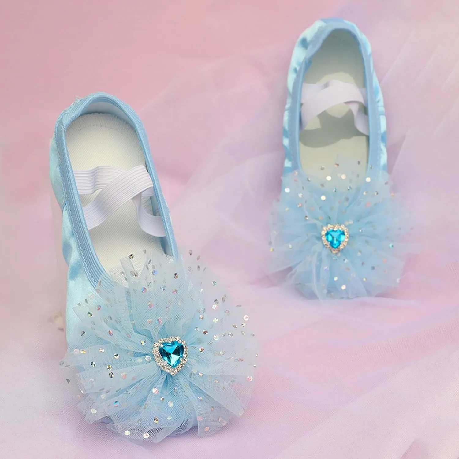 Girls Ballet Shoes Elegant Rhinestone Sequins Lace Dance Slippers Toddler Kids Indoor Yoga Dancing Performance Shoes