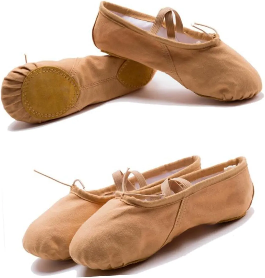 GLEAVI 1 Pair Ballet Pilates Shoes Stretch Canvas Ballet Slippers Ballet Practice Shoes Flats Canvas Dance Shoes Non Slip Dancing Shoes Ballet Shoes Yoga Belly Dancing Shoes Girl Child Brown