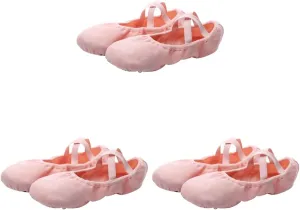 Healifty Adult Women Ballet 3pcs Women Ballet Flats Girls Kids Ballet Shoes Ballet Practice Shoes Leather Ballet Slippers Leather Dance Shoes Canvas Dance Shoes Soft Sole Shoes Yoga Shoes Child