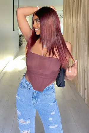 Heavenly Mesh Corset Top (Chocolate Brown)