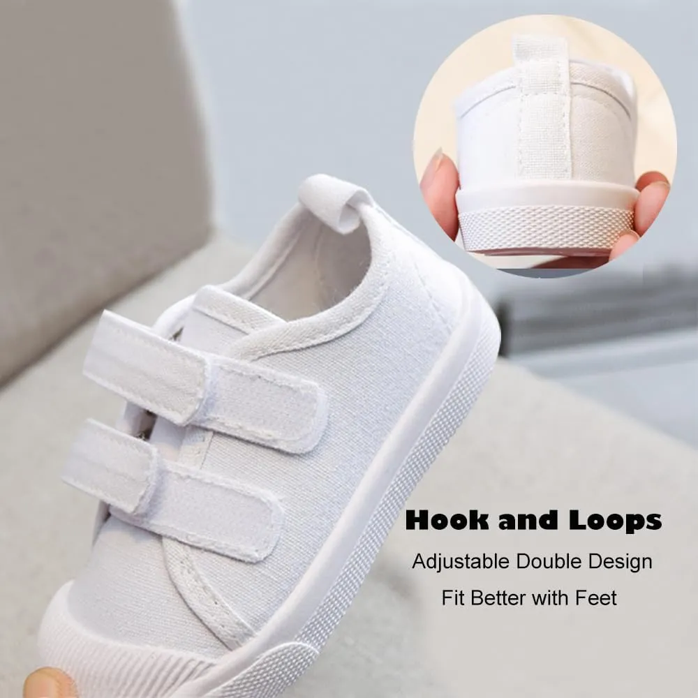 Kids White Canvas Shoes Toddler Classic Slip-on Sneaker for Girls Boys Casual Tennis Running Shoes