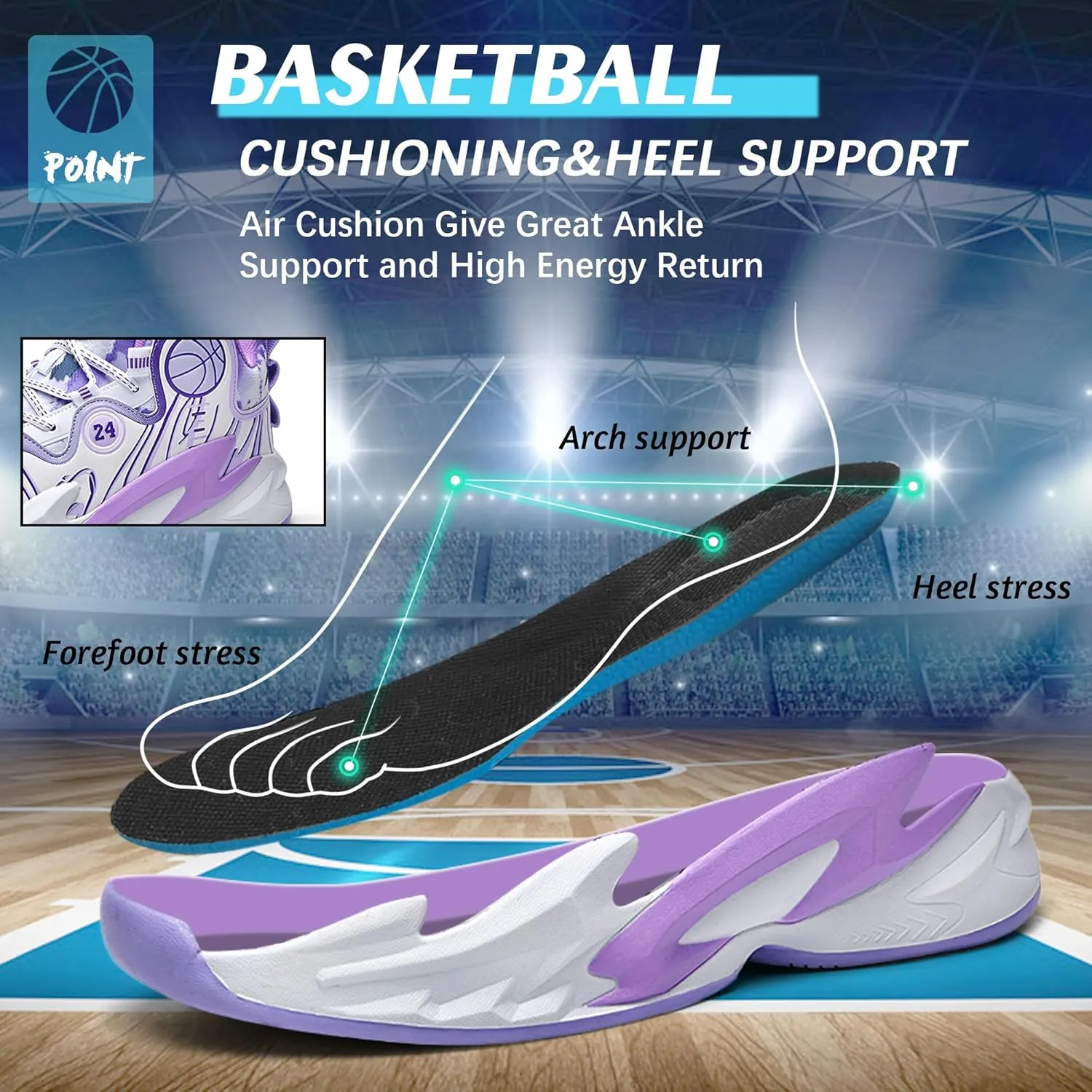 Men Basketball Shose Breathable Fashion Sneakers Non Slip Sport Shoes White&Purple