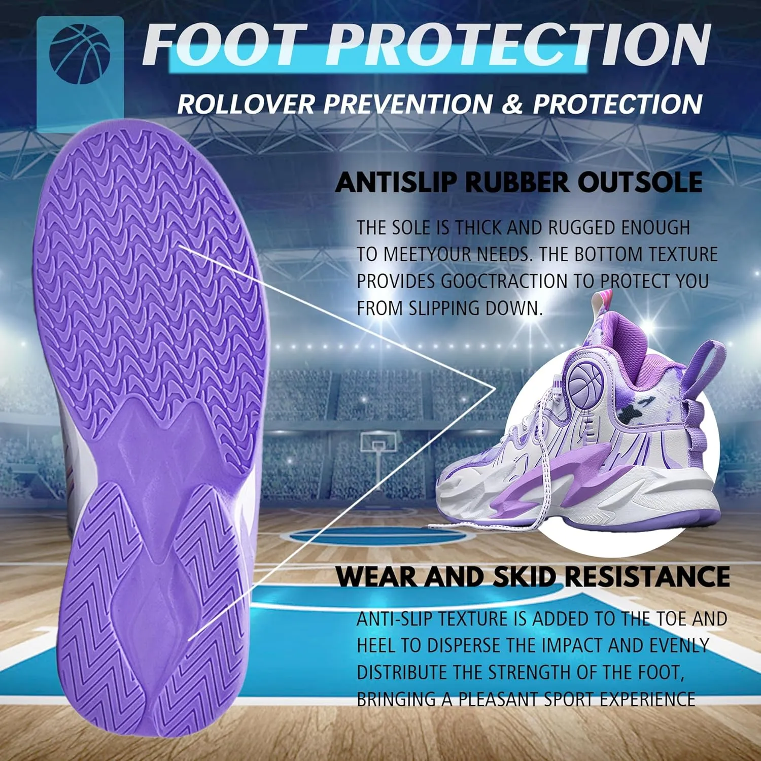 Men Basketball Shose Breathable Fashion Sneakers Non Slip Sport Shoes White&Purple