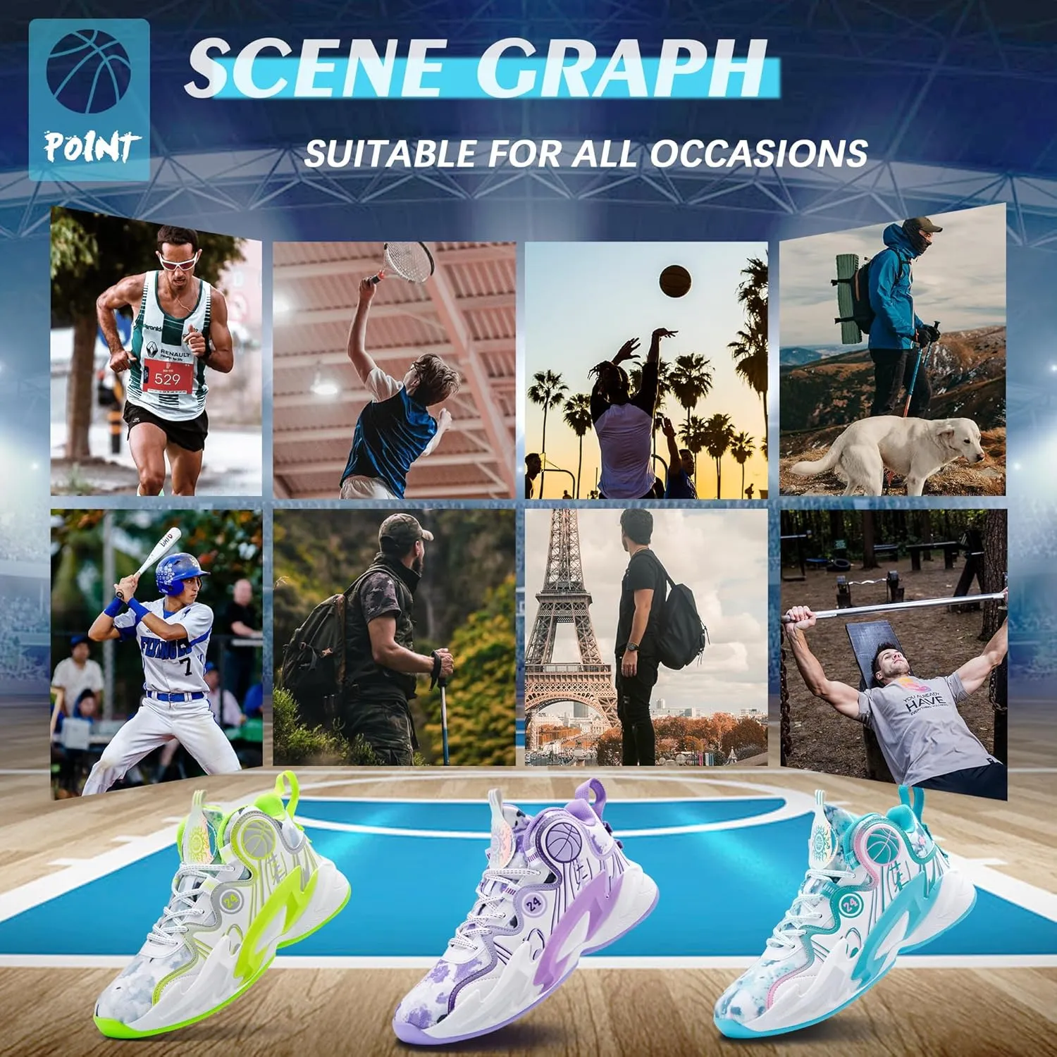 Men Basketball Shose Breathable Fashion Sneakers Non Slip Sport Shoes White&Purple