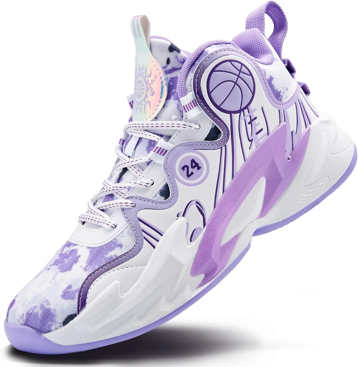 Men Basketball Shose Breathable Fashion Sneakers Non Slip Sport Shoes White&Purple