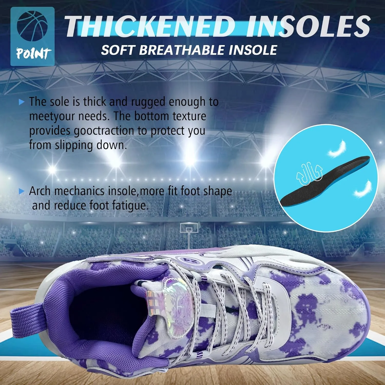 Men Basketball Shose Breathable Fashion Sneakers Non Slip Sport Shoes White&Purple