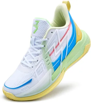 Men Women Basketball Shoes Breathable Non Slip Outdoor Fashion Sneakers White&Blu(White Green-6,9)