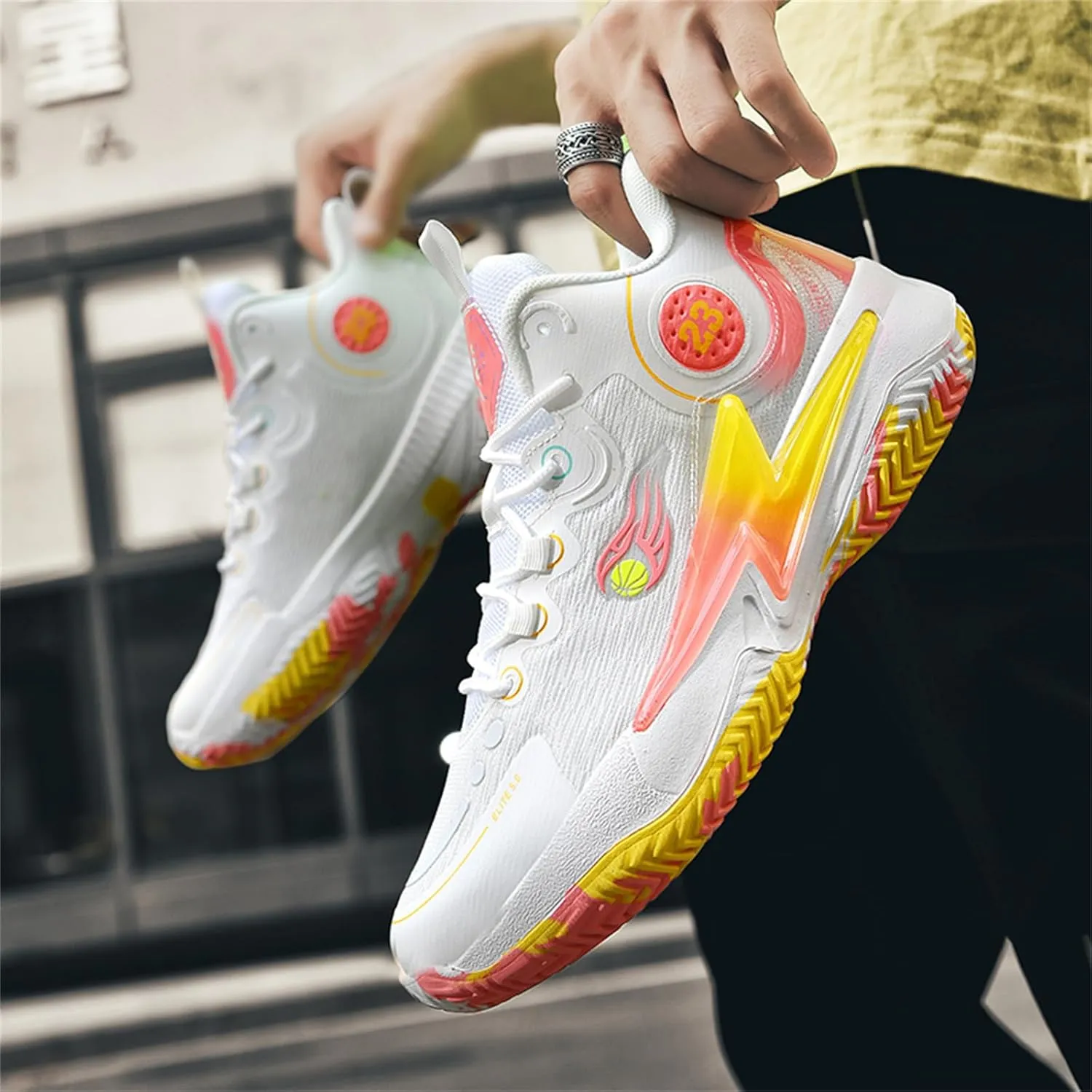 Men??S 23 High Top Basketball Shoes with Arch Support Lace Up Fashion Graffiti Style Sports Shoes Light Tennis Shoes Actual Combat Shoes Outdoor Sneakers