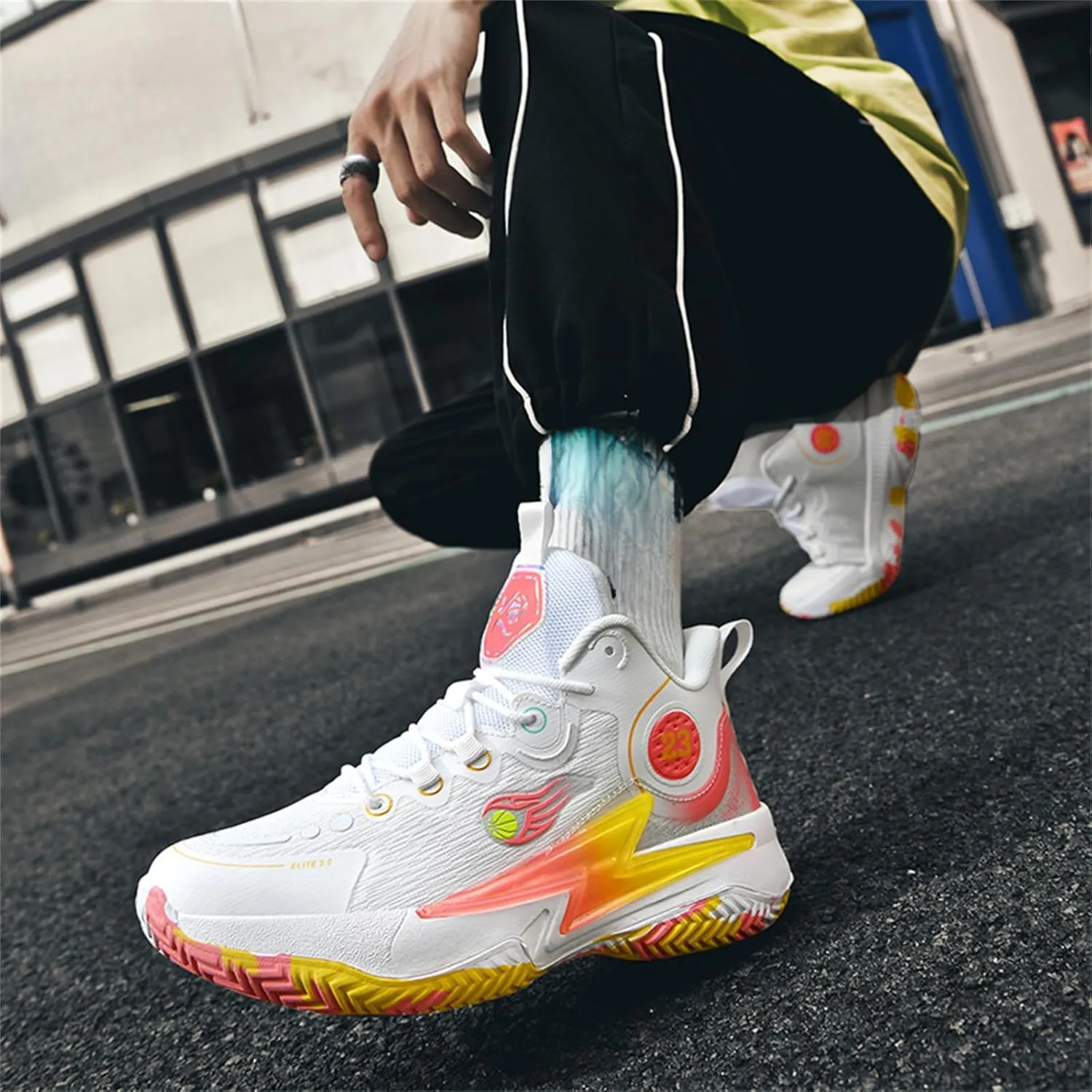 Men??S 23 High Top Basketball Shoes with Arch Support Lace Up Fashion Graffiti Style Sports Shoes Light Tennis Shoes Actual Combat Shoes Outdoor Sneakers