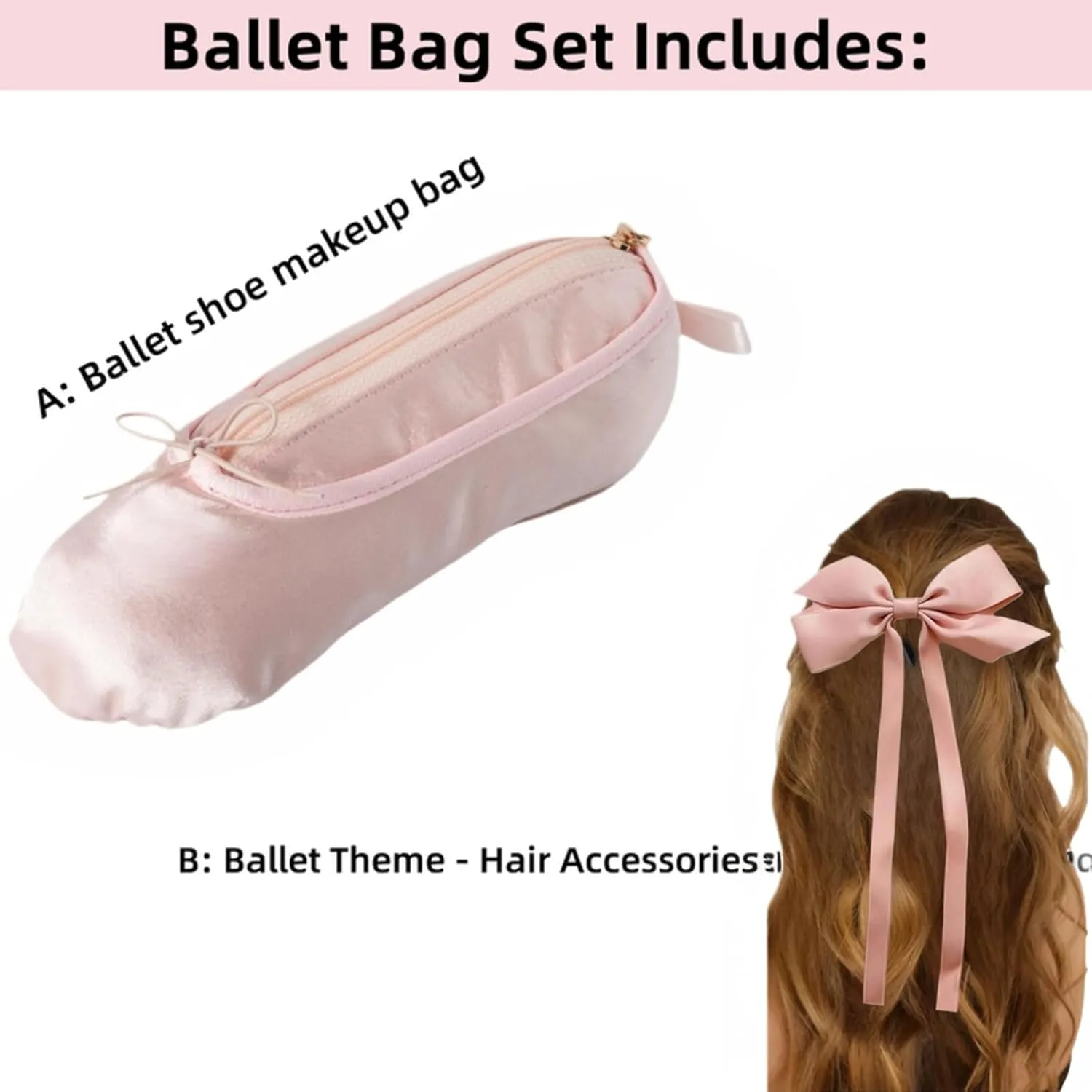 Pink Ballet Dance Recital Gifts for Girls Women, Ballet Slipper Shoe Pouch Ballerina Makeup Bag Dancer Stuff (Hair Accessories B)
