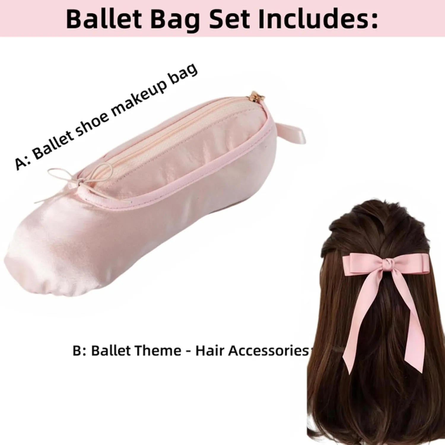 Pink Ballet Dance Recital Gifts for Girls Women, Ballet Slipper Shoe Pouch Ballerina Makeup Bag Dancer Stuff (Hair Accessories C)