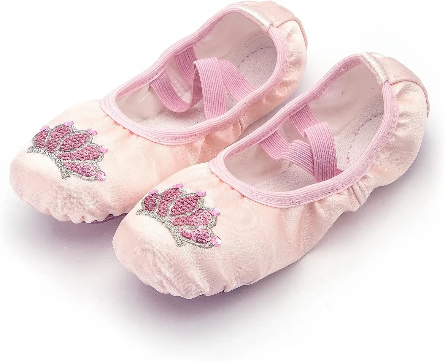 Satin Ballet Dance Shoes for Kids Girl Boy Split-Sole Flat Dance Practice Slippers with Elastic Laces for Yoga