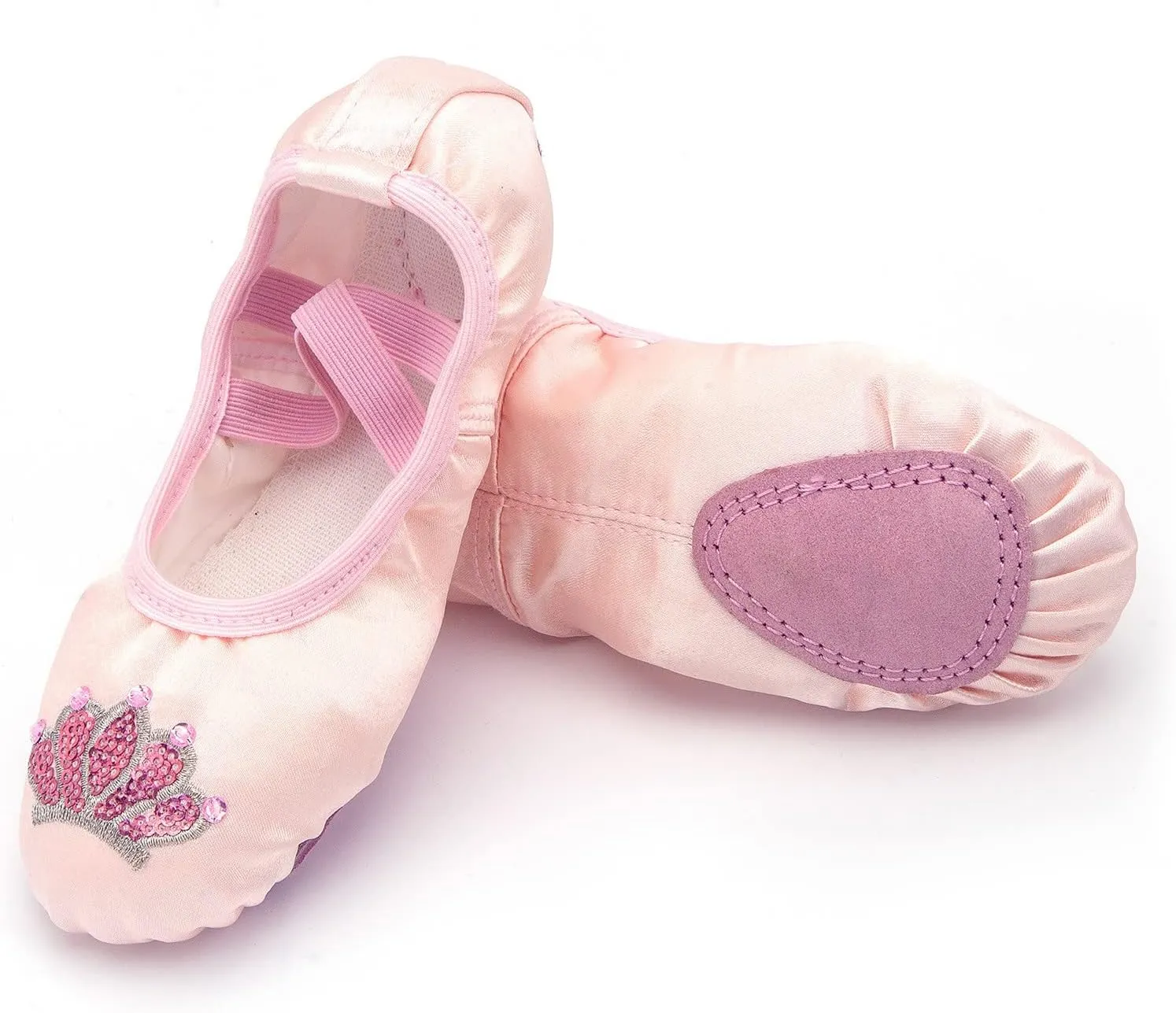 Satin Ballet Dance Shoes for Kids Girl Boy Split-Sole Flat Dance Practice Slippers with Elastic Laces for Yoga