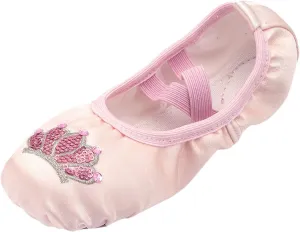 Satin Ballet Dance Shoes for Kids Girl Boy Split-Sole Flat Dance Practice Slippers with Elastic Laces for Yoga