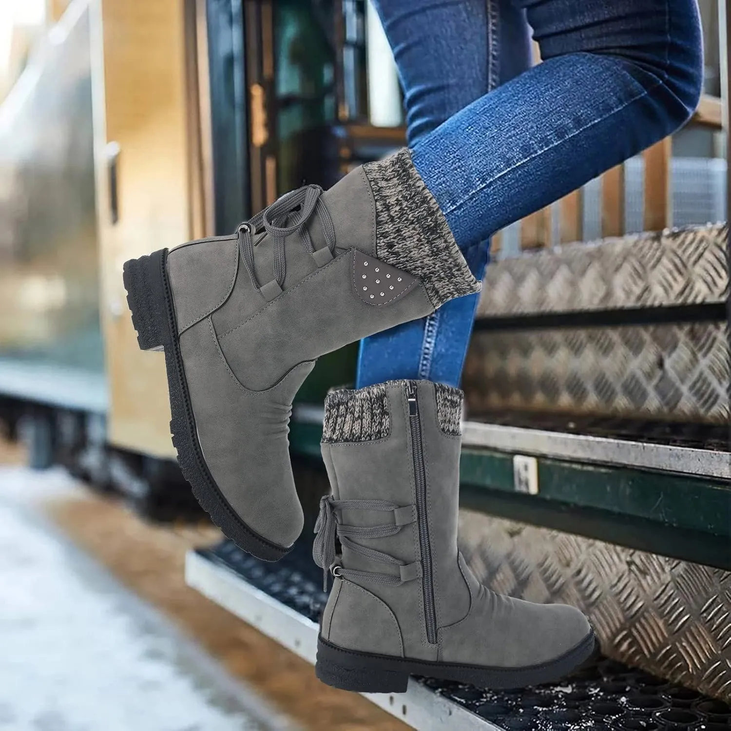 Snow Boot for Women with Zipper Winter Boots Women Waterproof Womens Winter Waterproof Boots Zapatos De Nieve Para Mujer Botas De Trabajo Antideslizantes Y Waterproof Para Mujer
