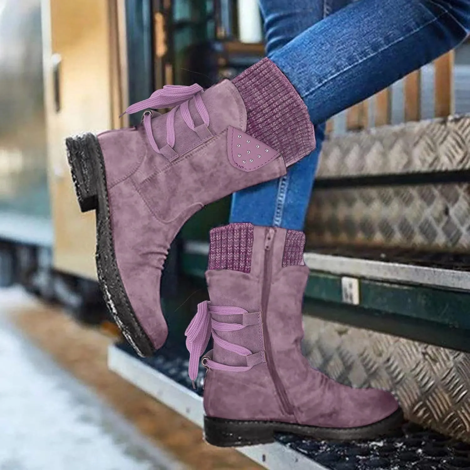 Snow Boot for Women with Zipper Winter Boots Women Waterproof Womens Winter Waterproof Boots Zapatos De Nieve Para Mujer Botas De Trabajo Antideslizantes Y Waterproof Para Mujer