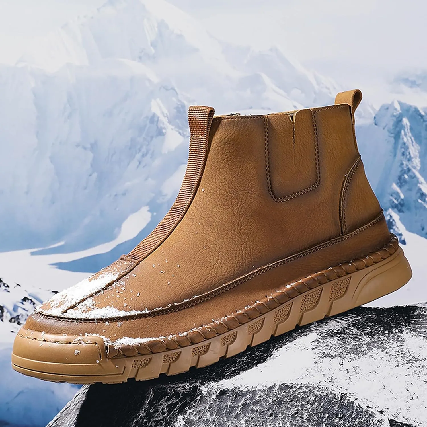 Snow Shoes For Men Leather Slip On Ankle Booties Non-Slip Casual Shoes Hiking Boots Women aterproof