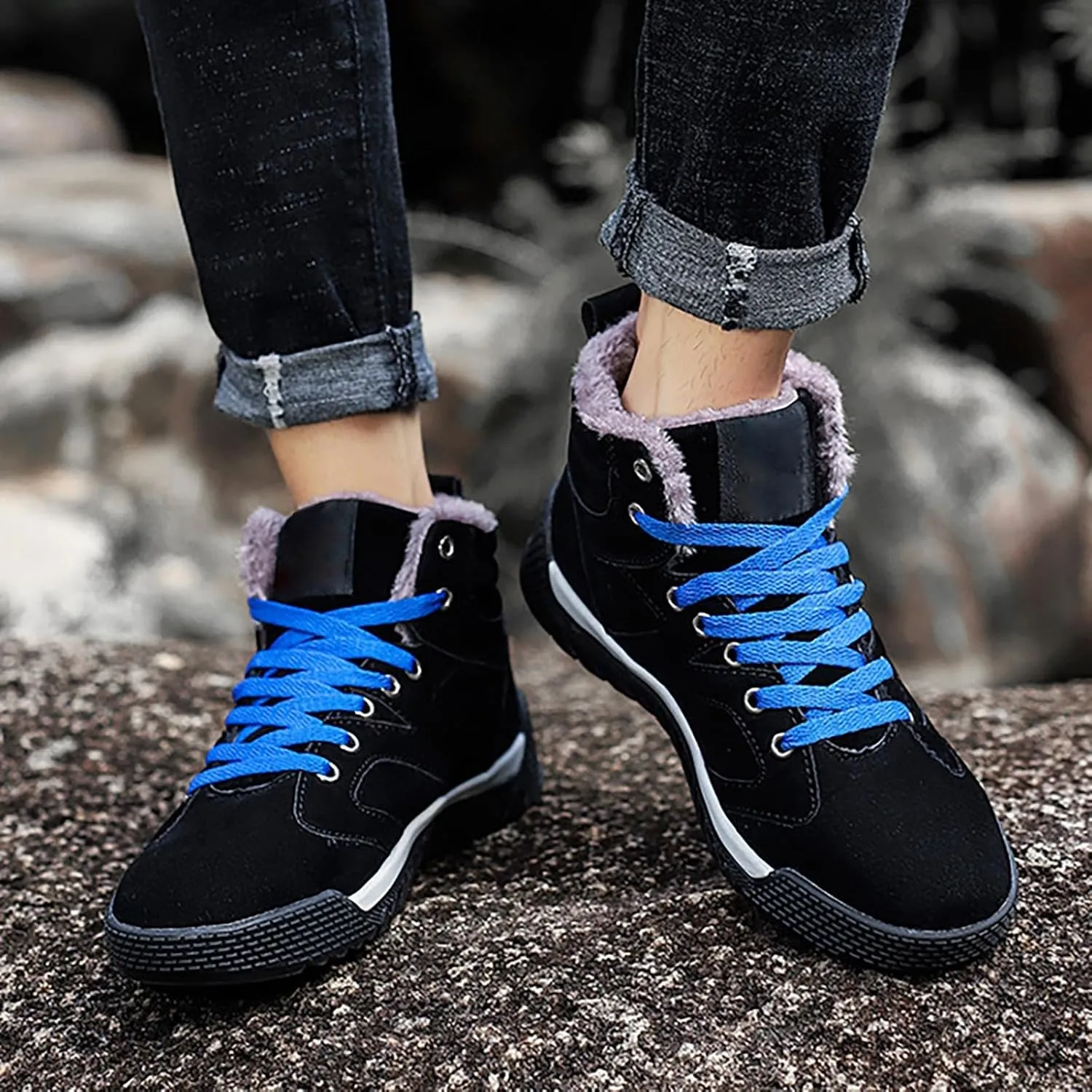 White Furry Snow Boots for Women Short Black Snow Boots Women Fur Lined Boots Womens Warm Boots Womens Winter Boots Waterproof Insulated Ankle Early Prime of Day Deals 2024