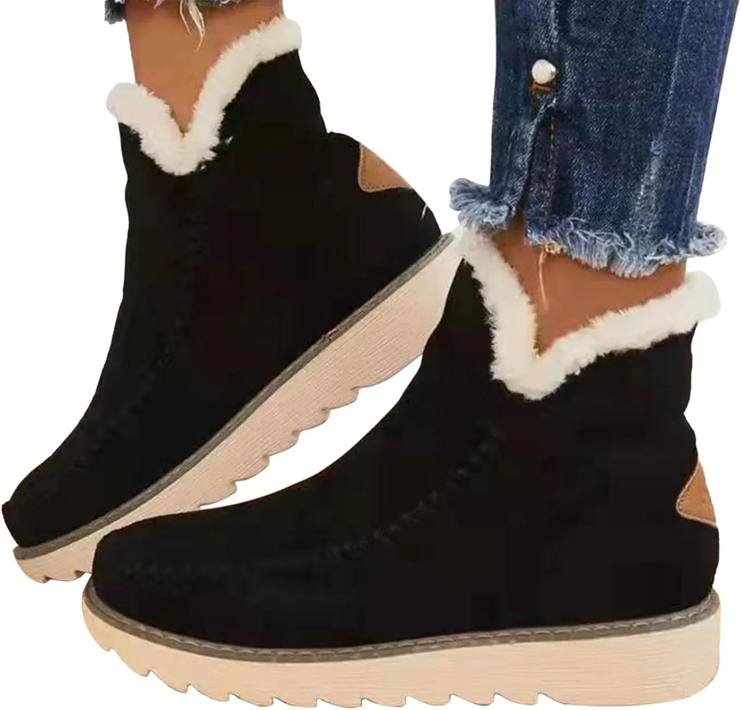 Winter Boots for Women Wide Width Womens Tall Winter Boots Waterproof Fur Lined Mid Calf Winter Boots Women Tall Snow Boots Waterproof Insulated Boots for Women Winter Waterproof