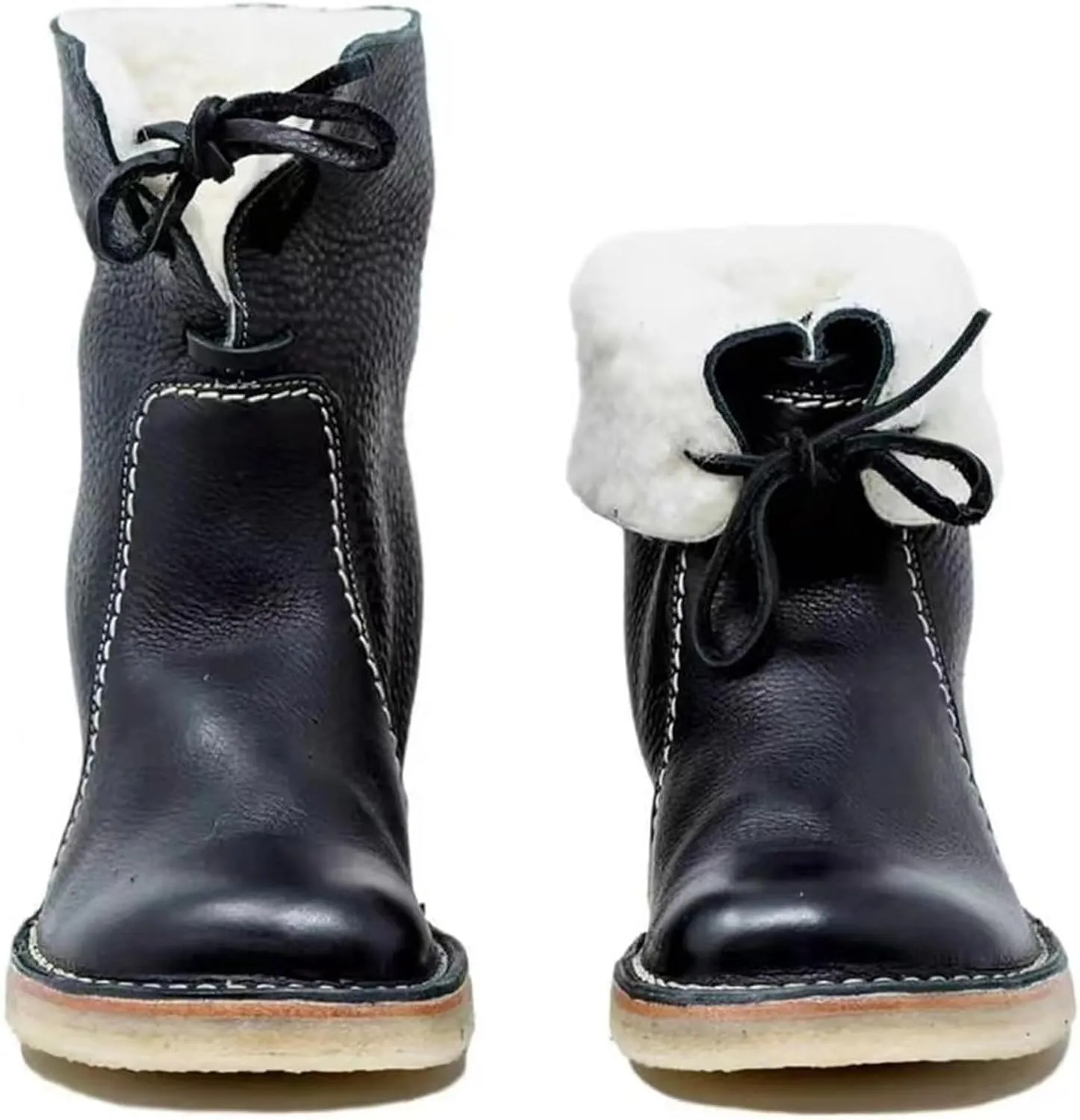Women Waterproof Wool Lined Boots Vintage Buttery-Soft Wool Lined Boots PU Leather Snow Ankle Boots for Men