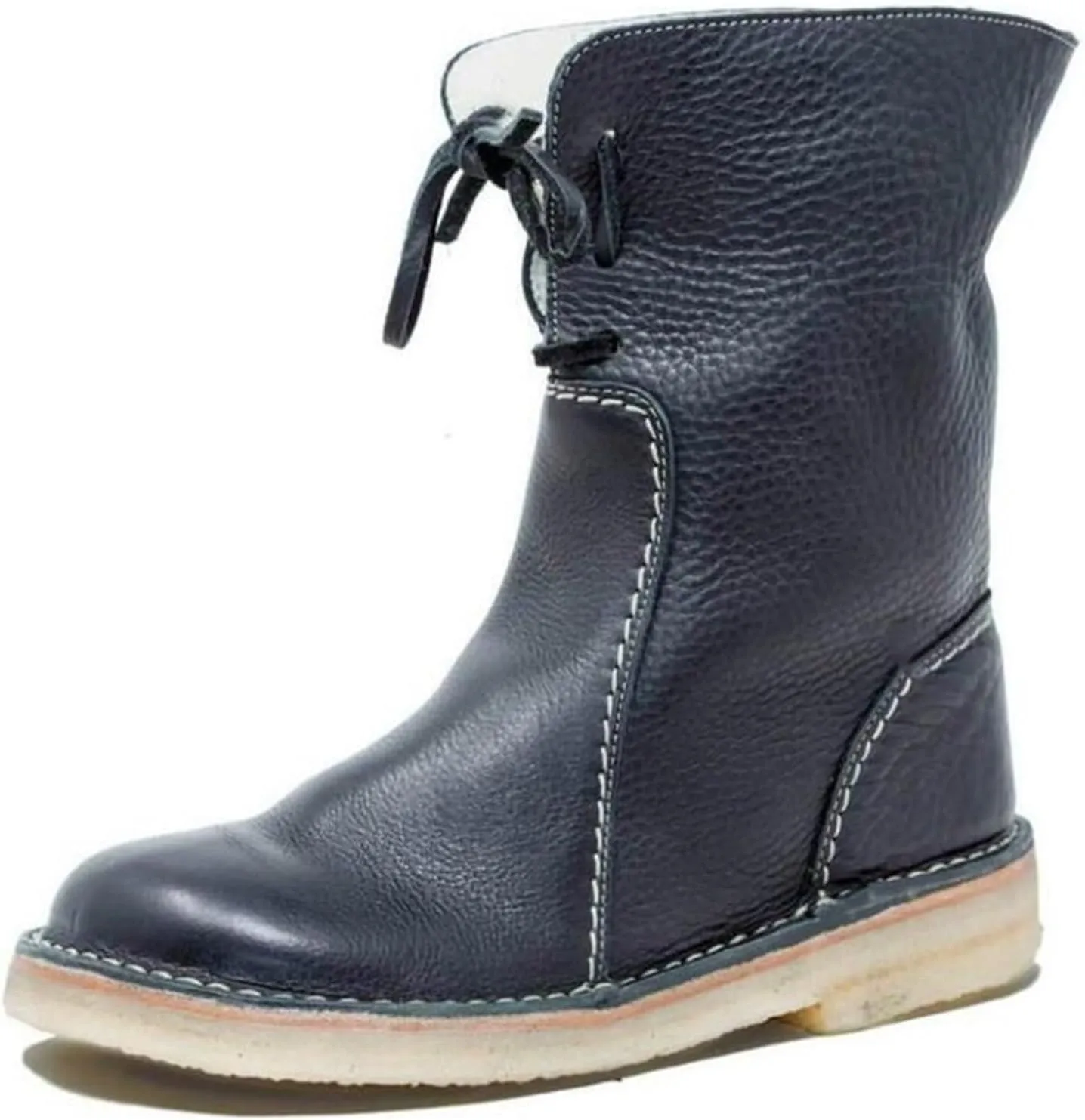 Women Waterproof Wool Lined Boots Vintage Buttery-Soft Wool Lined Boots PU Leather Snow Ankle Boots for Men