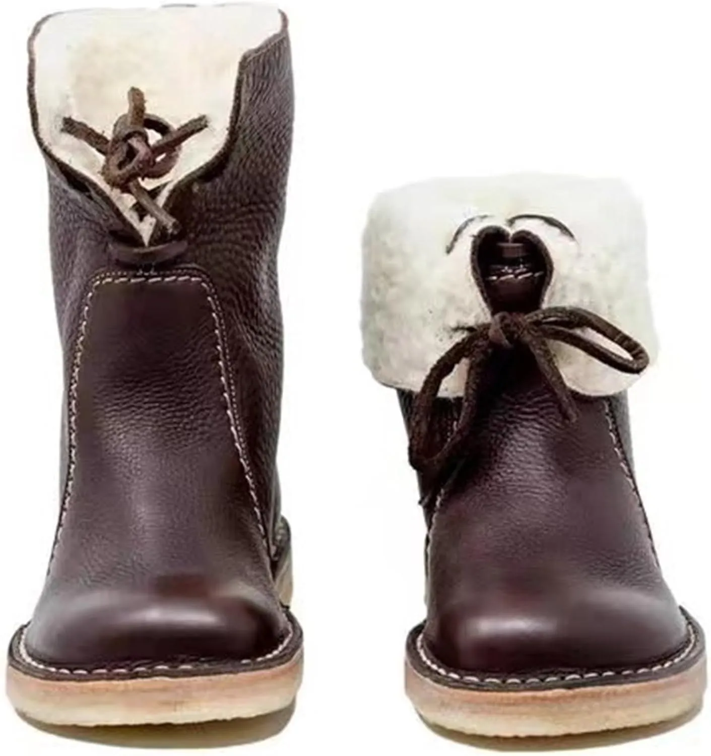 Women Waterproof Wool Lined Boots Vintage Buttery-Soft Wool Lined Boots PU Leather Snow Ankle Boots for Men