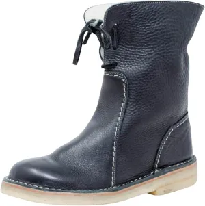 Women Waterproof Wool Lined Boots Vintage Buttery-Soft Wool Lined Boots PU Leather Snow Ankle Boots for Men
