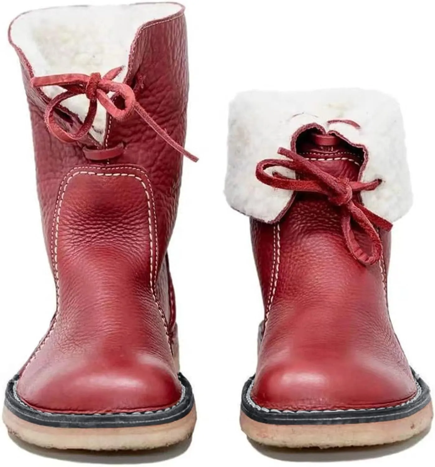 Women Waterproof Wool Lined Boots Vintage Buttery-Soft Wool Lined Boots PU Leather Snow Ankle Boots for Men