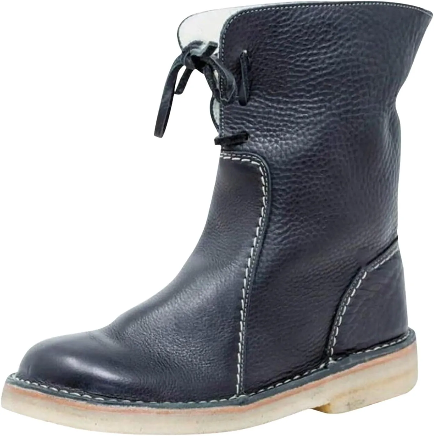 Women Waterproof Wool Lined Boots Vintage Buttery-Soft Wool Lined Boots PU Leather Snow Ankle Boots for Men