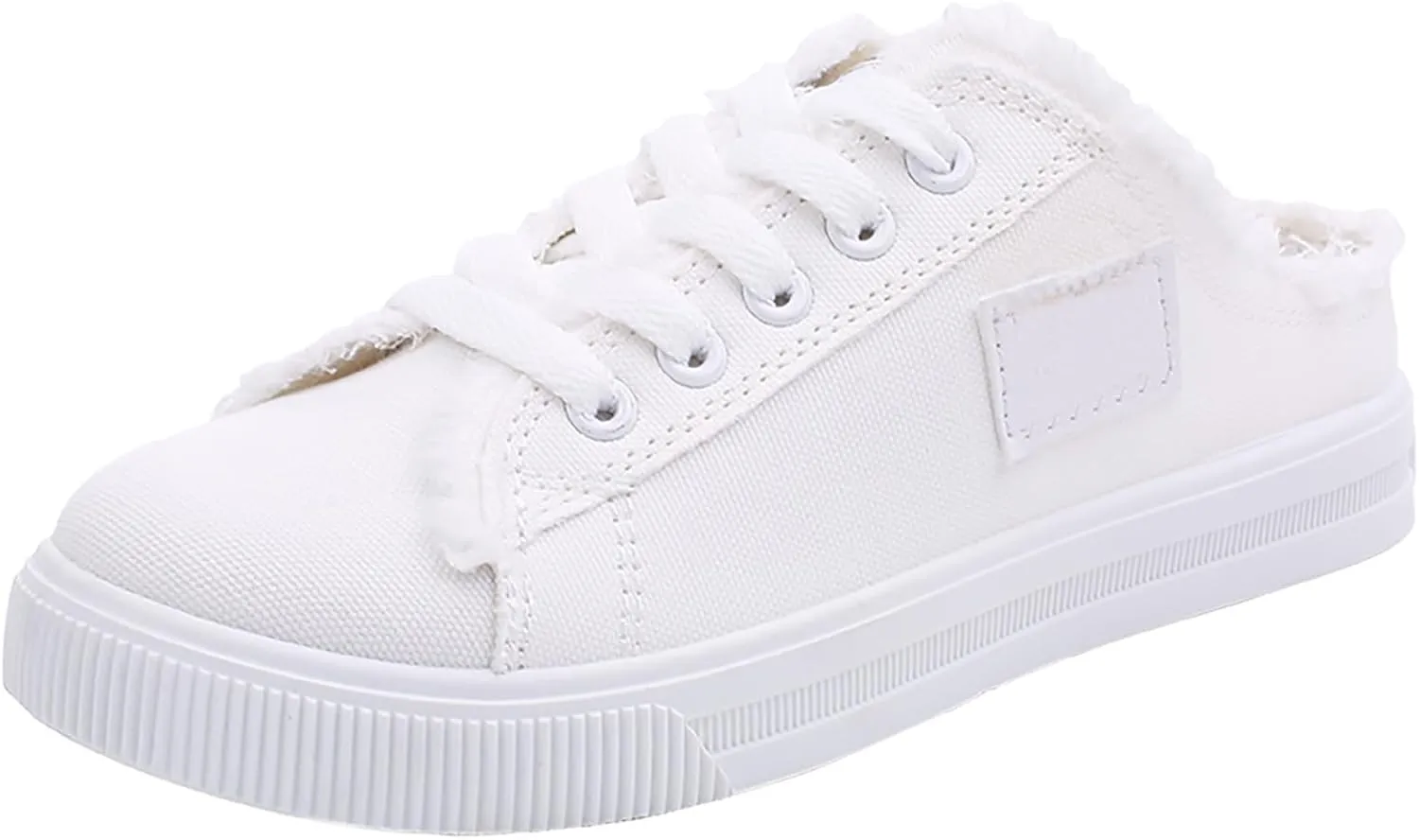 Womens Canvas Shoes Slip on Breathable Mule Sneakers Round Toe Lace Up Walking Shoes Casual Trendy Classic Vintage Comfortable Lightweight Flat Shoe Outdoor Tennis Loafers Canvas Slippers